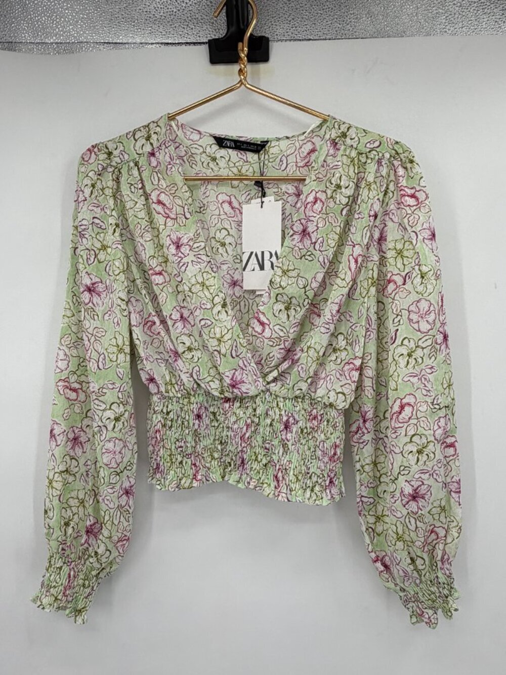 Zara Women’s Floral Smocked Peplum Crop Blouse Puff Sleeve Coquette Top NWT S